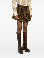 GANNI Skirts — Khaki Tiger-Print Denim Mini