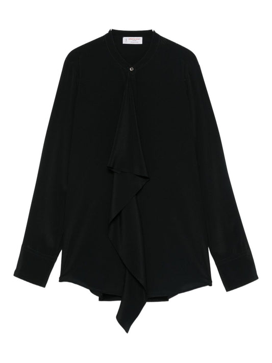 Black Silk Shirt with Ruffled Detail — Alberto Biani
