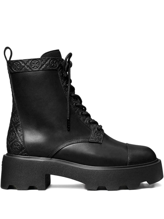 Tory Burch Black Boots — Monogram Leather Ankle Boots