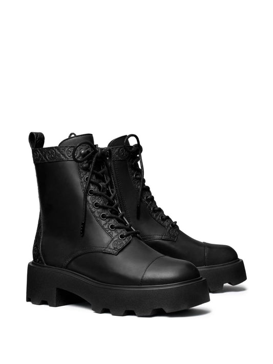 Tory Burch Black Boots — Monogram Leather Ankle Boots