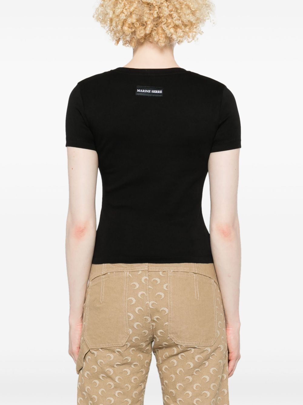 Marine Serre Moon Logo T-Shirt in Black Cotton
