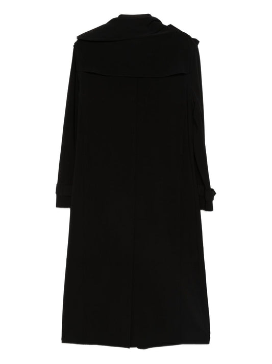 Norma Kamali Black Wool Coat — Oversized Tie-Belt Trench