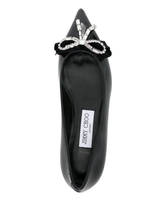 Jimmy Choo Flat Shoes — Black Crystal Bow Ballet Flats