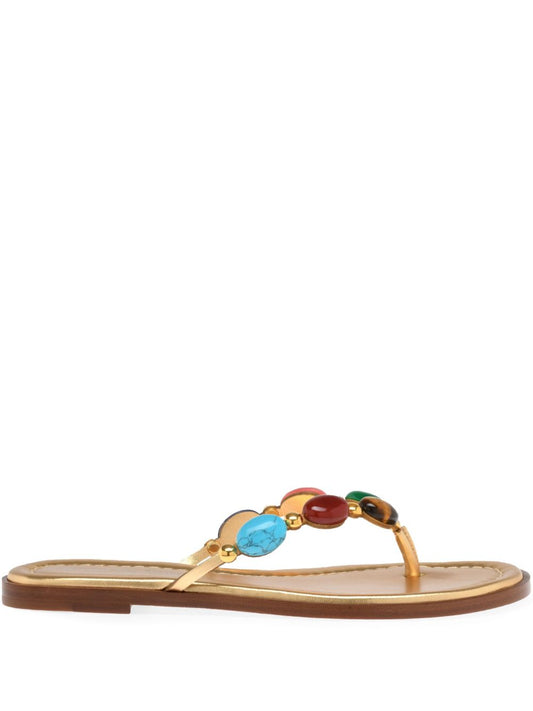 Gianvito Rossi Leather Brown Sandals — Beaded Slip‑On