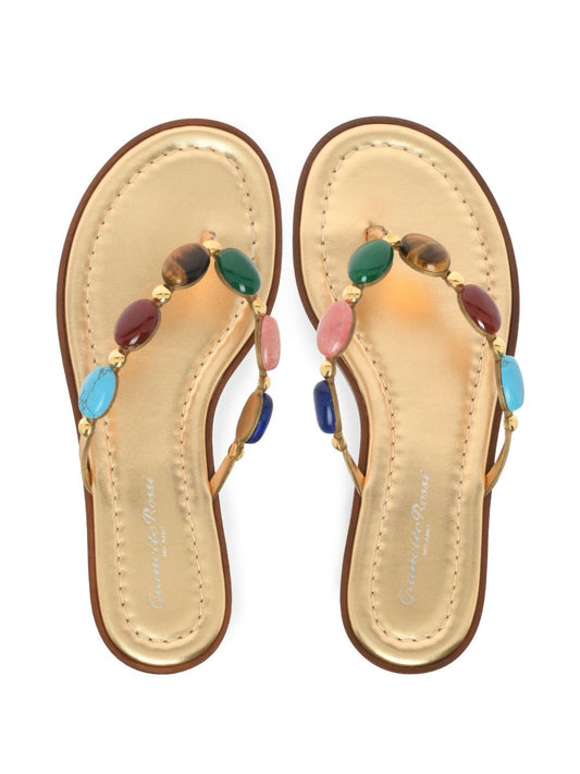 Gianvito Rossi Leather Brown Sandals — Beaded Slip‑On
