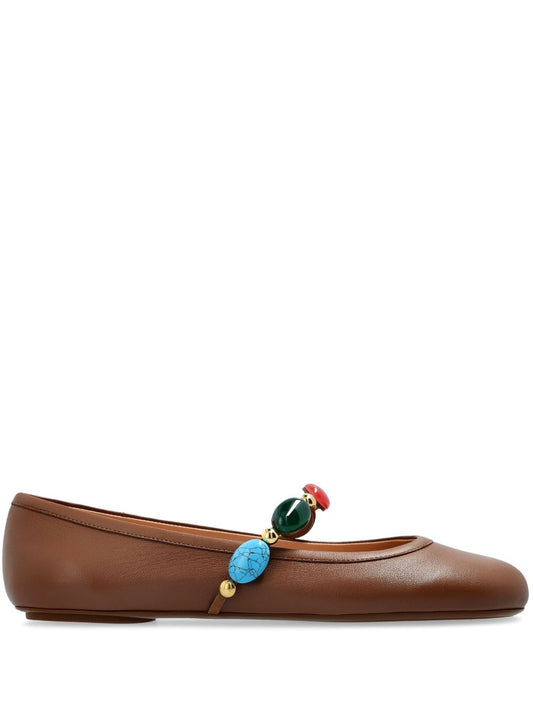 Gianvito Rossi Leather Brown Flat Shoes — Shanti Ballet Flats