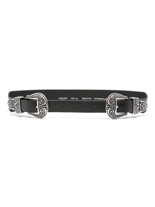 Golden Goose Double‑Buckle Leather Belt — Black