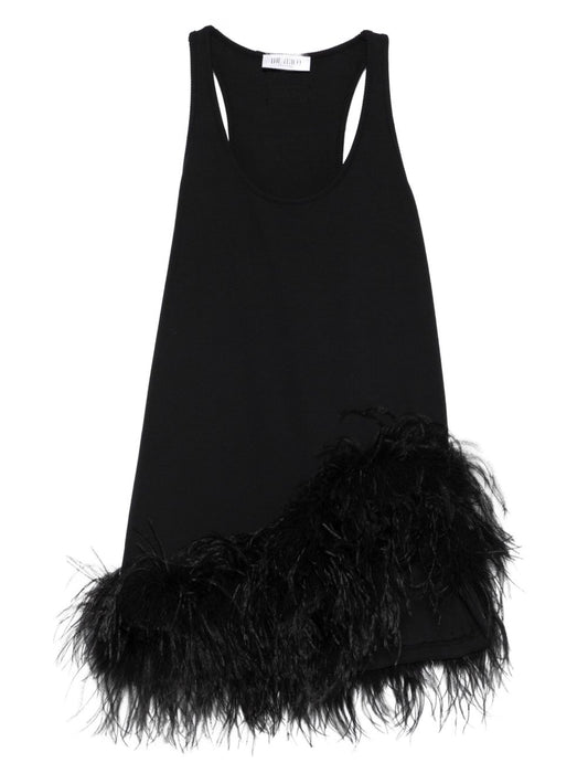 The Attico Dresses Black — Feather‑Trim Cotton Dress