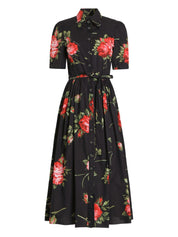 Dolce & Gabbana Black Floral Print Midi Dress