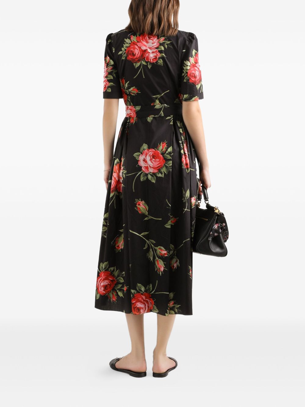 Dolce & Gabbana Black Floral Print Midi Dress