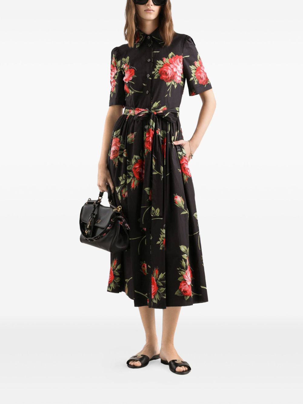 Dolce & Gabbana Black Floral Print Midi Dress