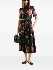Dolce & Gabbana Black Floral Print Midi Dress