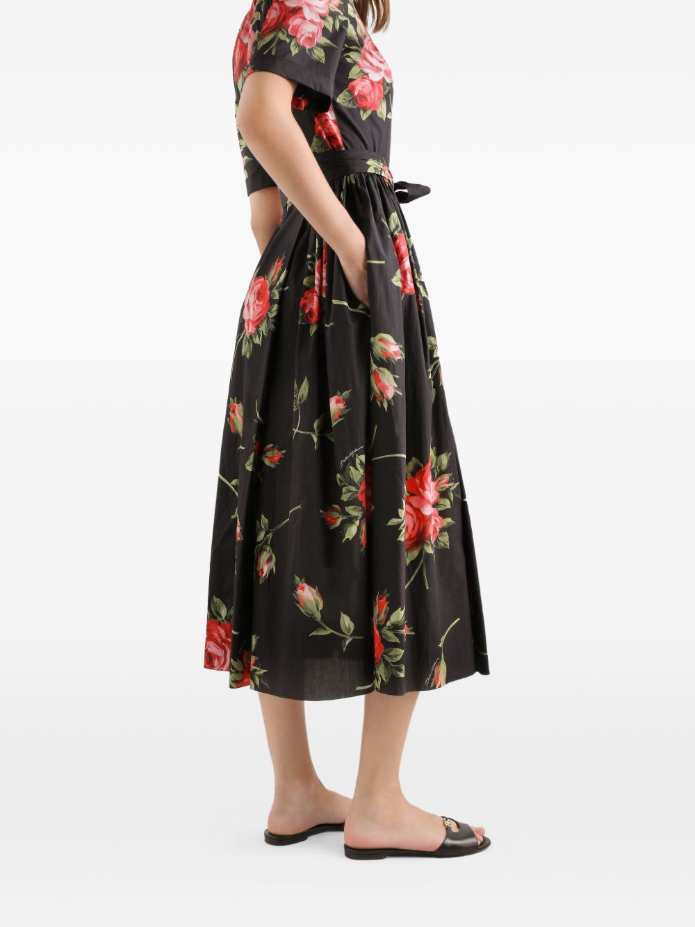 Dolce & Gabbana Black Floral Print Midi Dress