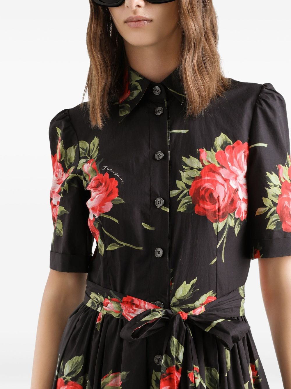 Dolce & Gabbana Black Floral Print Midi Dress