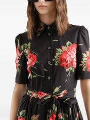 Dolce & Gabbana Black Floral Print Midi Dress