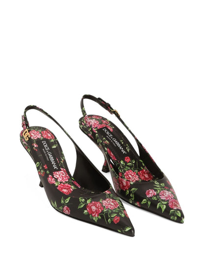 Black Floral Slingback Pumps — Dolce & Gabbana Medium Heel