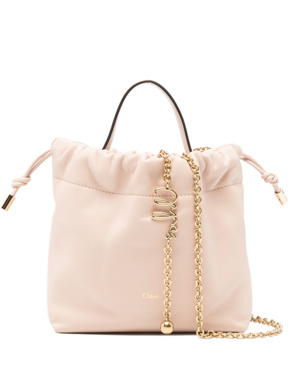 Chloé Pink Leather Clutch — Top Handle Drawstring