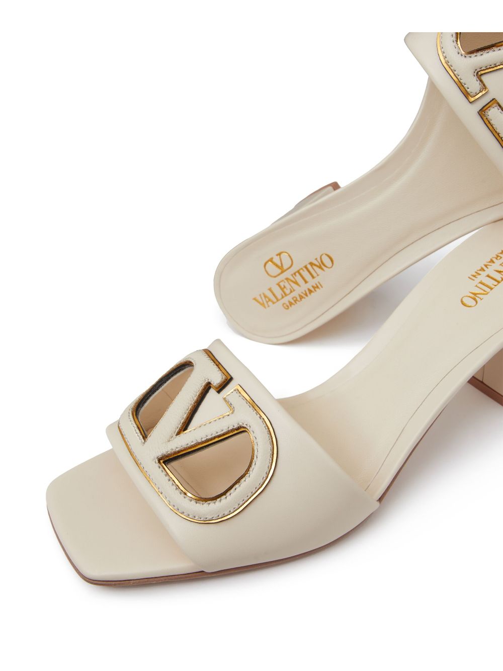 Valentino Garavani Sandals Ivory — VLogo Mid Heel