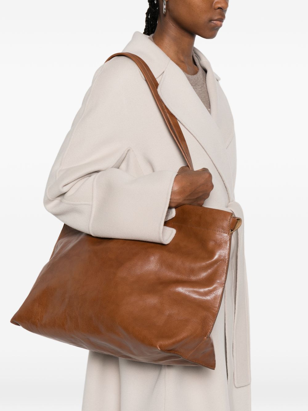 Leather Brown Shopper Bag — BEA MOMBAERS Timeless Elegance