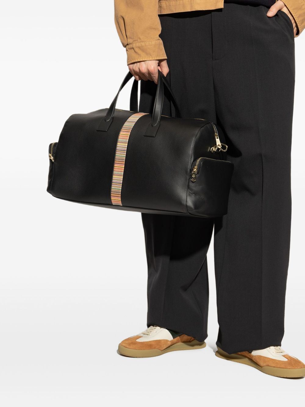 Paul Smith Black Leather Signature Stripe Day Holdall — New