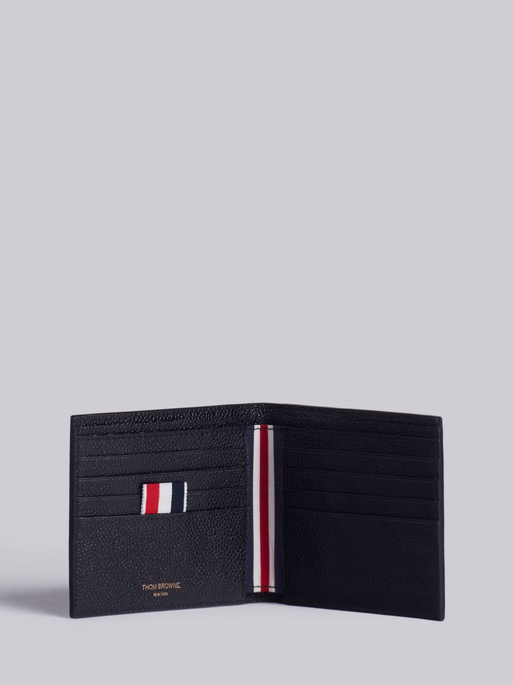 Thom Browne Wallets Black — Leather Bifold with RWB Trim