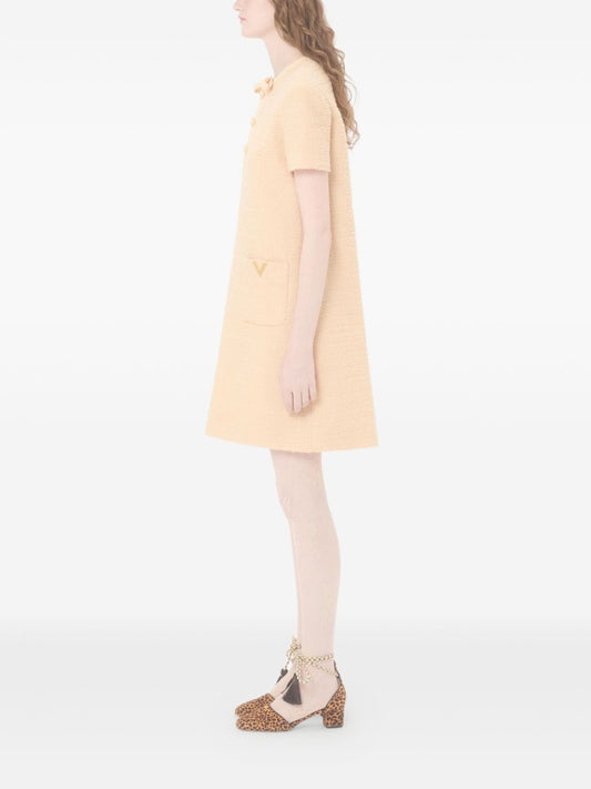 Valentino Beige Wool Dress — Crepe & Velvet Detail