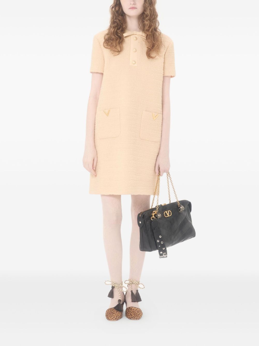 Valentino Beige Dresses — Wool Crepe Velvet Elegance