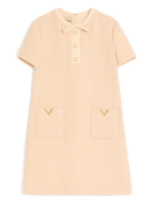 Valentino Beige Wool Dress — Crepe & Velvet Detail