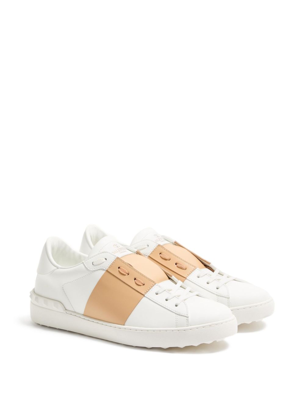 Valentino Garavani Beige Sneakers — Leather Stud Detail
