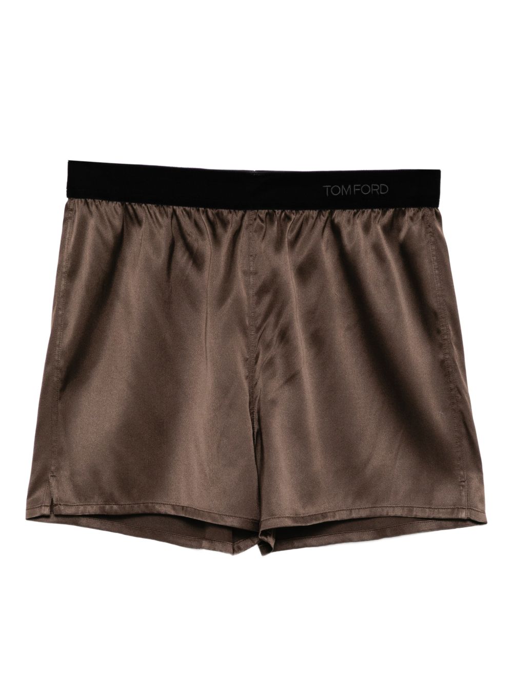 Tom Ford Brown Silk Pajama Shorts — Logo Waistband