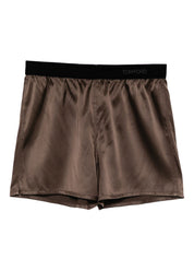 Tom Ford Brown Silk Pajama Shorts — Logo Waistband