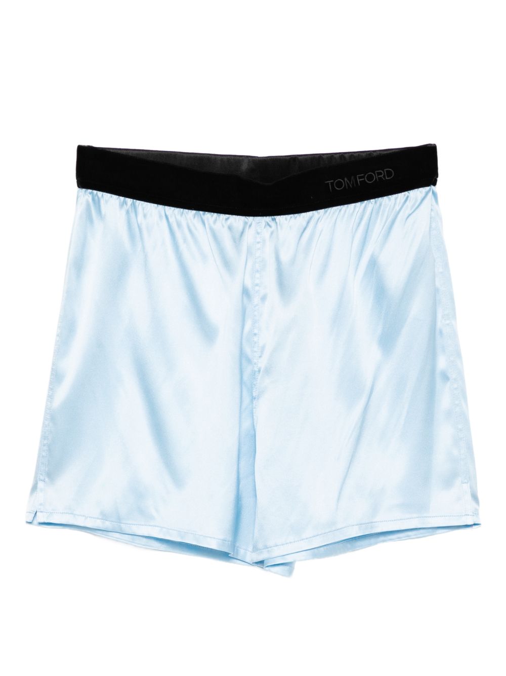 Tom Ford Clear Blue Silk Shorts — Logo Waistband