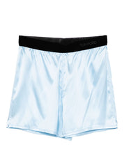 Tom Ford Clear Blue Silk Shorts — Logo Waistband