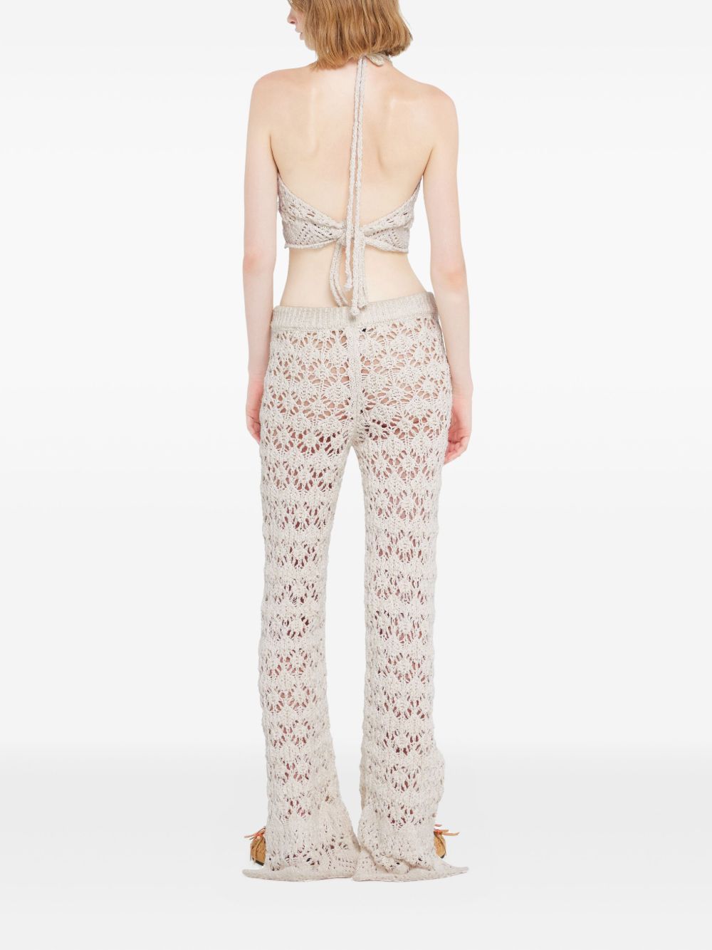 Alanui Top Cream — Crochet Knit Halterneck Top