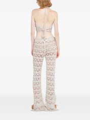 Alanui Top Cream — Crochet Knit Halterneck Top