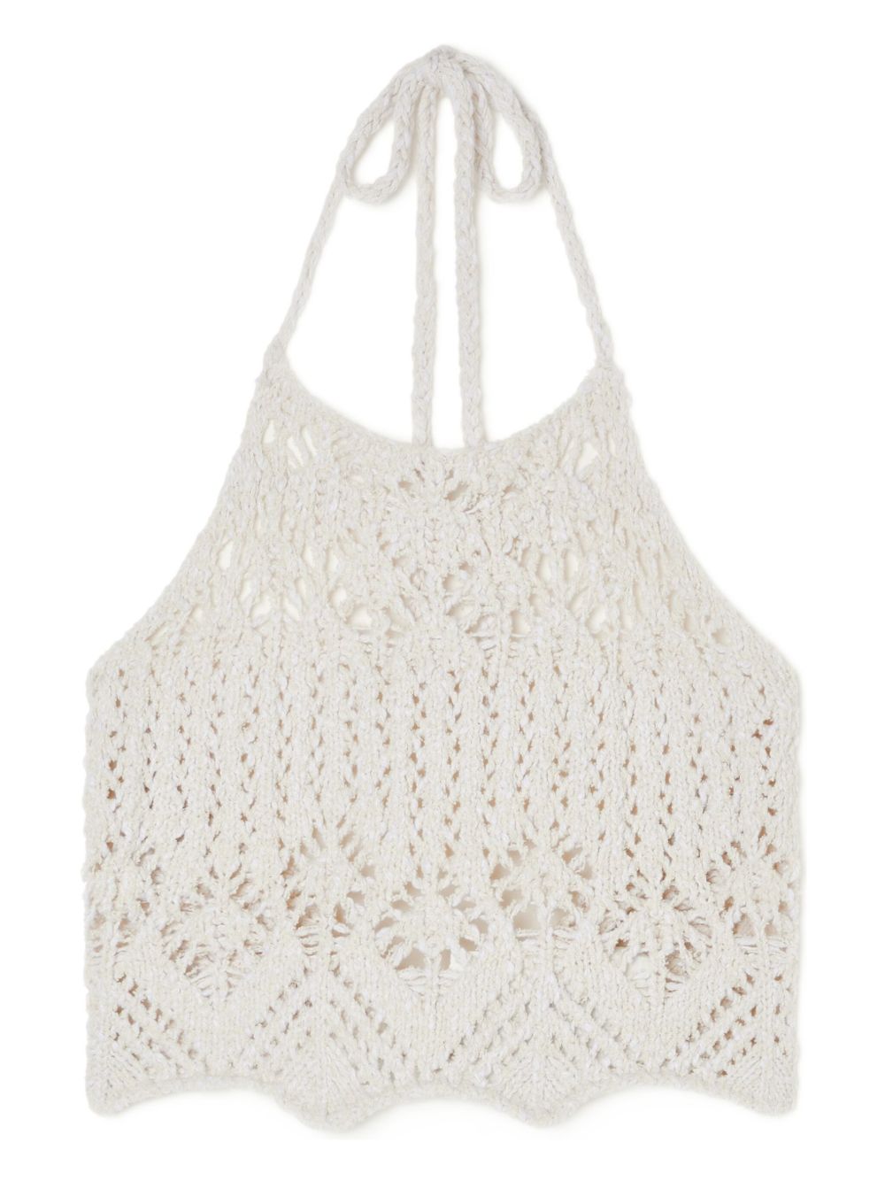 Alanui Top Cream — Crochet Knit Halterneck Top