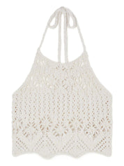 Alanui Top Cream — Crochet Knit Halterneck Top