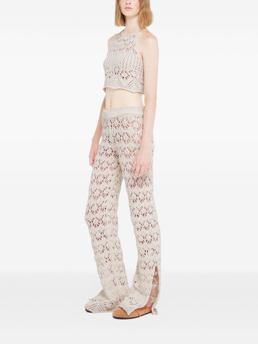 Alanui Top Cream — Crochet Knit Halterneck Top