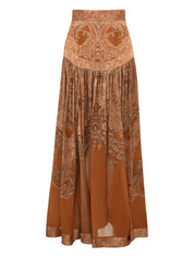 Zimmermann Skirts Brown — Paisley Gathered Skirt