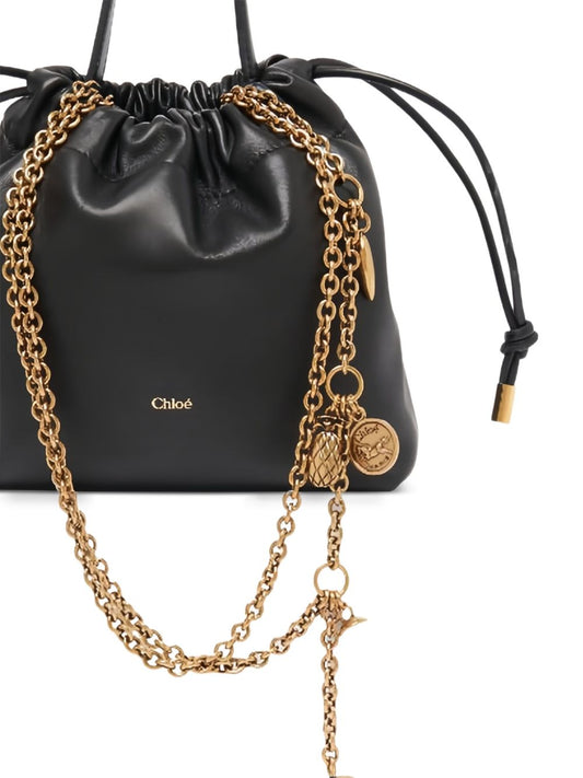 Chloé Clutches — Black Chain Drawstring Bag