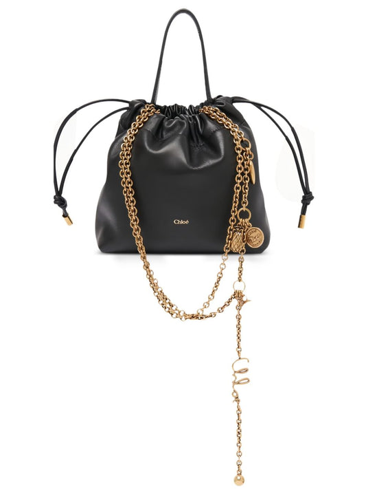 Chloé Clutches — Black Chain Drawstring Bag