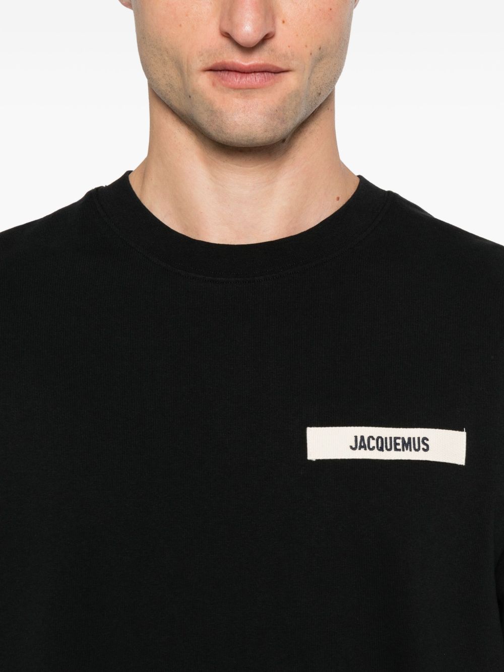 JACQUEMUS Black T‑Shirts & Polos — Silk‑Blend Cotton Tops