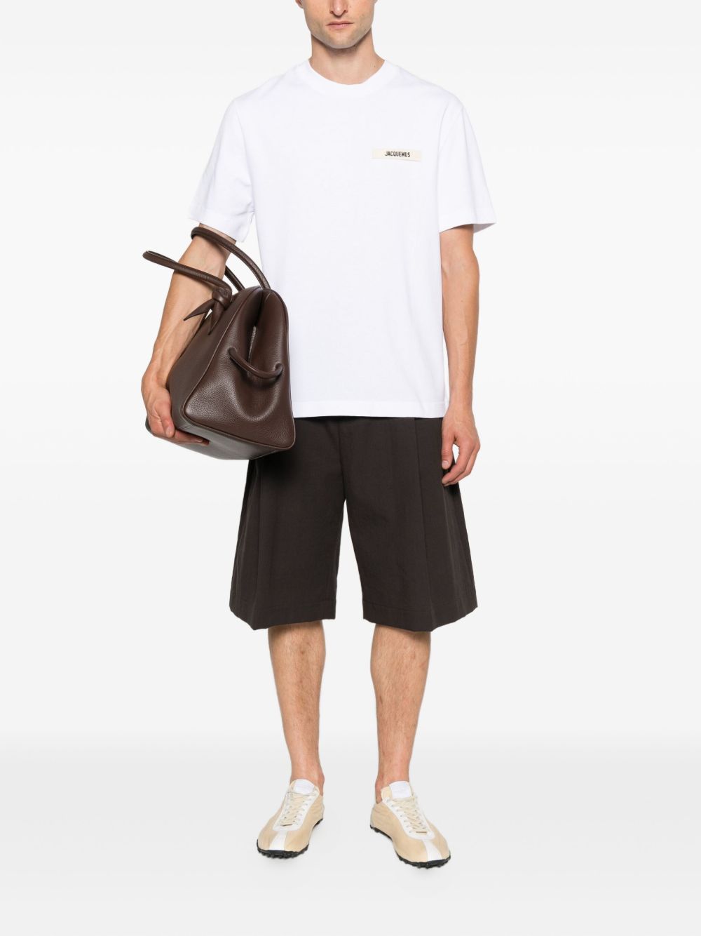 JACQUEMUS White Silk & Cotton Logo T‑Shirt