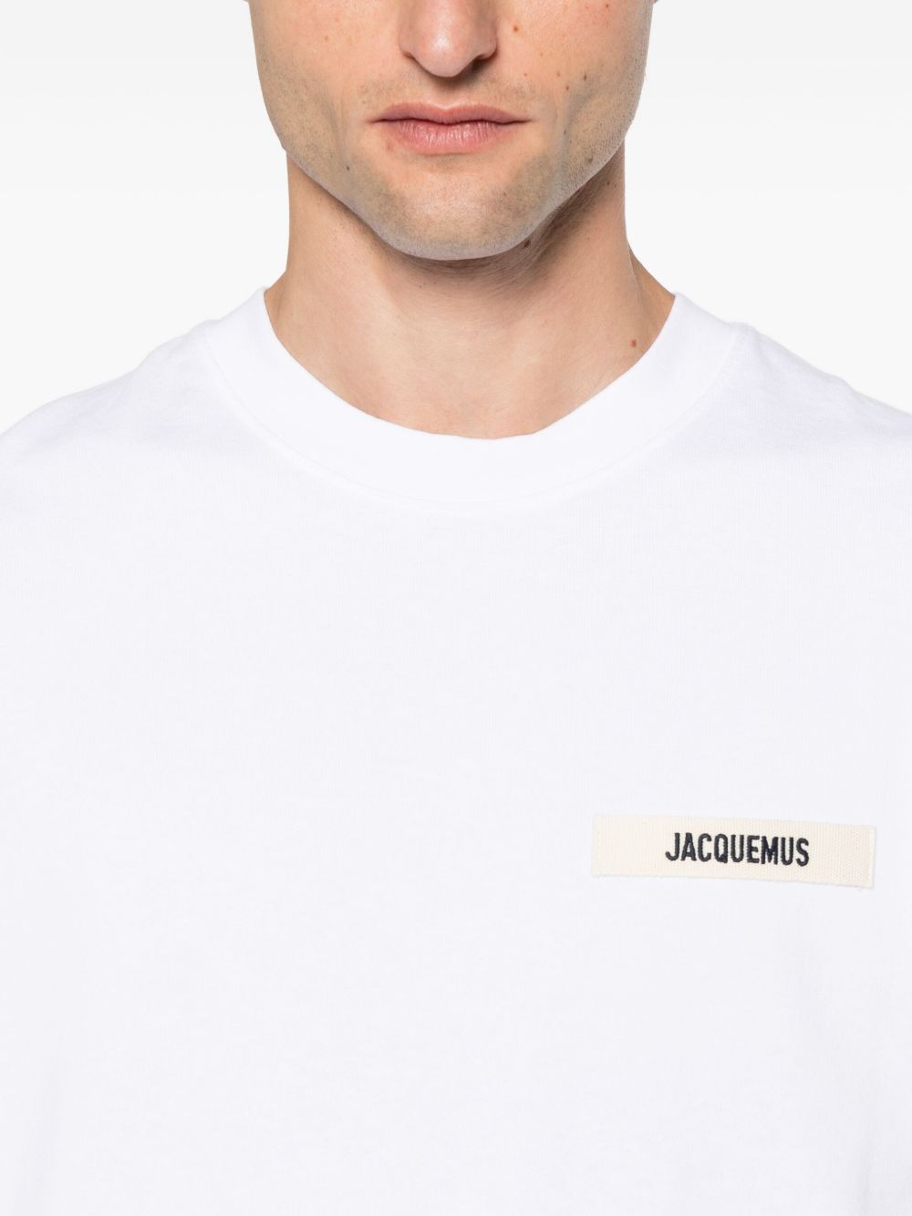 JACQUEMUS White Silk & Cotton Logo T‑Shirt