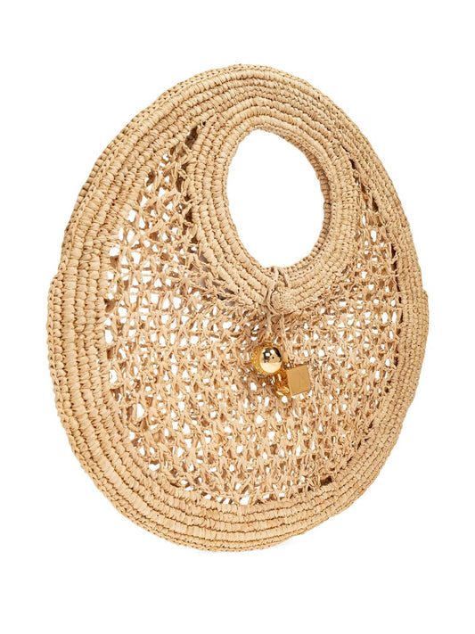 JACQUEMUS Le Petit Rond Spiaggia Handbag — Beige Raffia