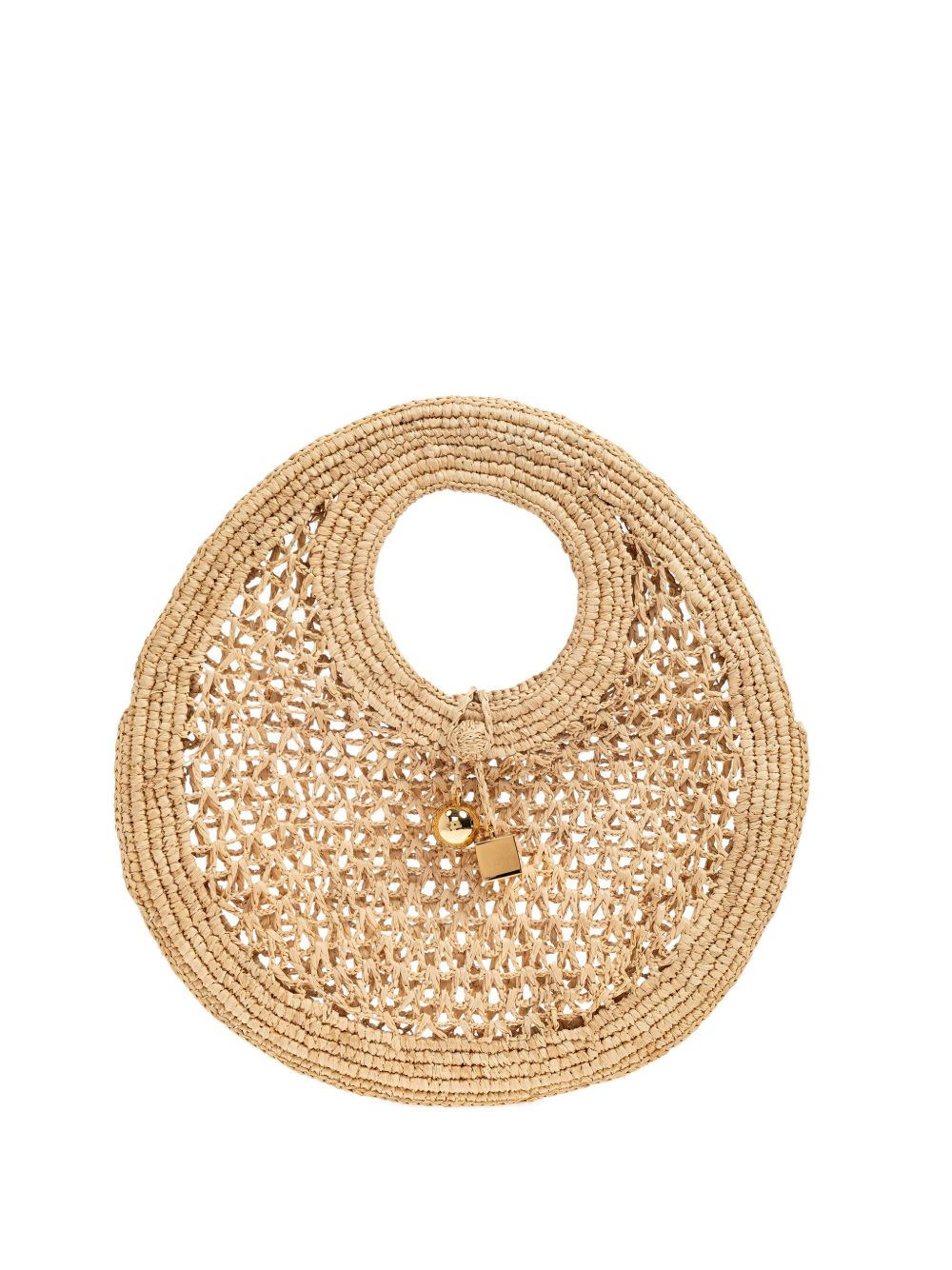 JACQUEMUS Le Petit Rond Spiaggia Handbag — Beige Raffia