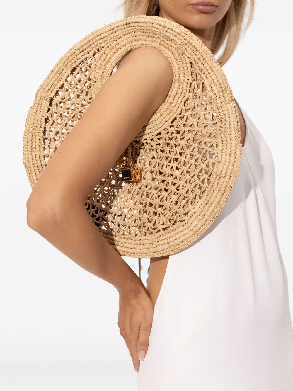 JACQUEMUS Le Petit Rond Spiaggia Handbag — Beige Raffia