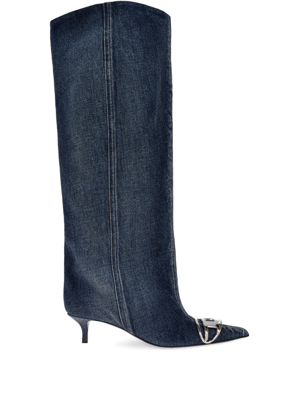 Diesel Blue Denim Boots — Slouchy Pointed-Toe Pull-On