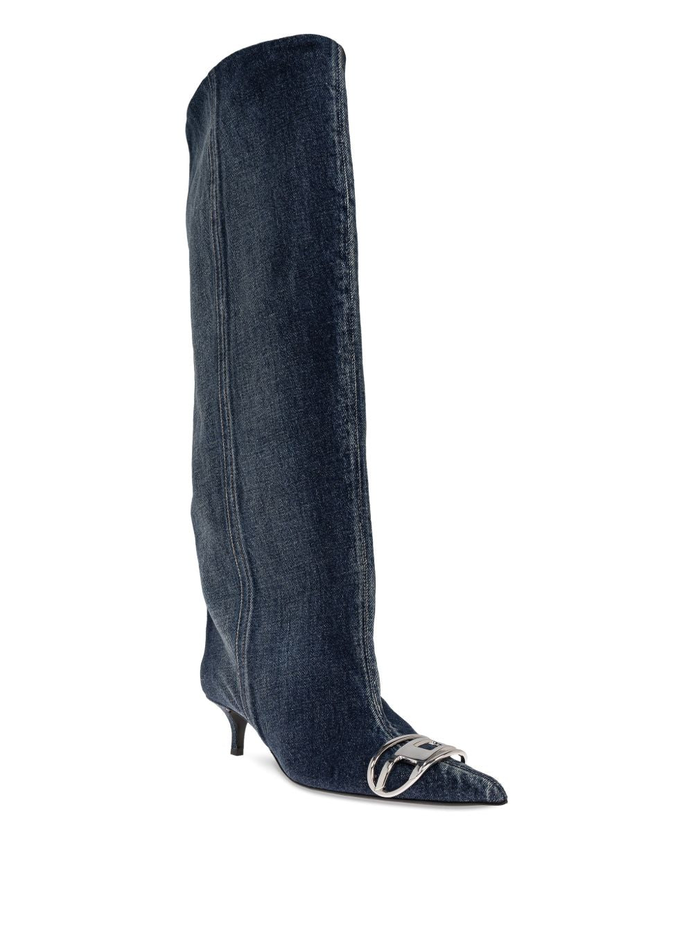 Diesel Blue Denim Boots — Slouchy Pointed-Toe Pull-On