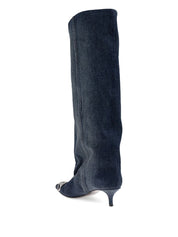 Diesel Blue Denim Boots — Slouchy Pointed-Toe Pull-On